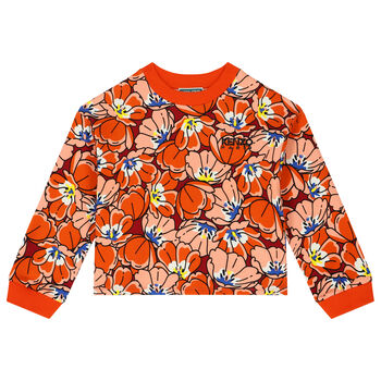 Girls Orange Floral Sweatshirt